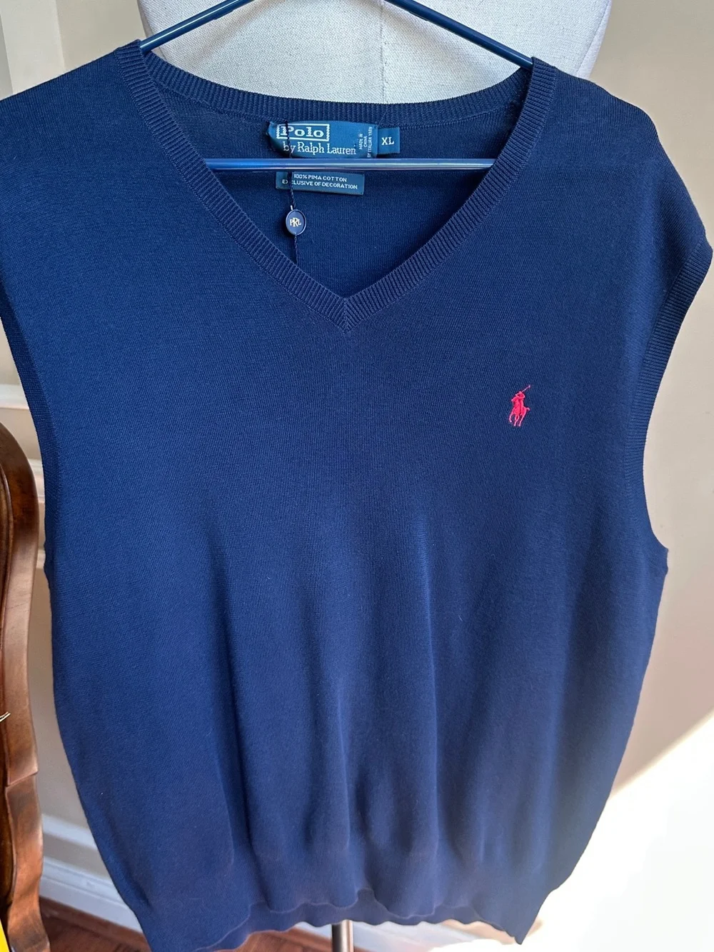 NWT Ralph Lauren 100% Pima Cotton Navy Blue Sweater Vest, XL